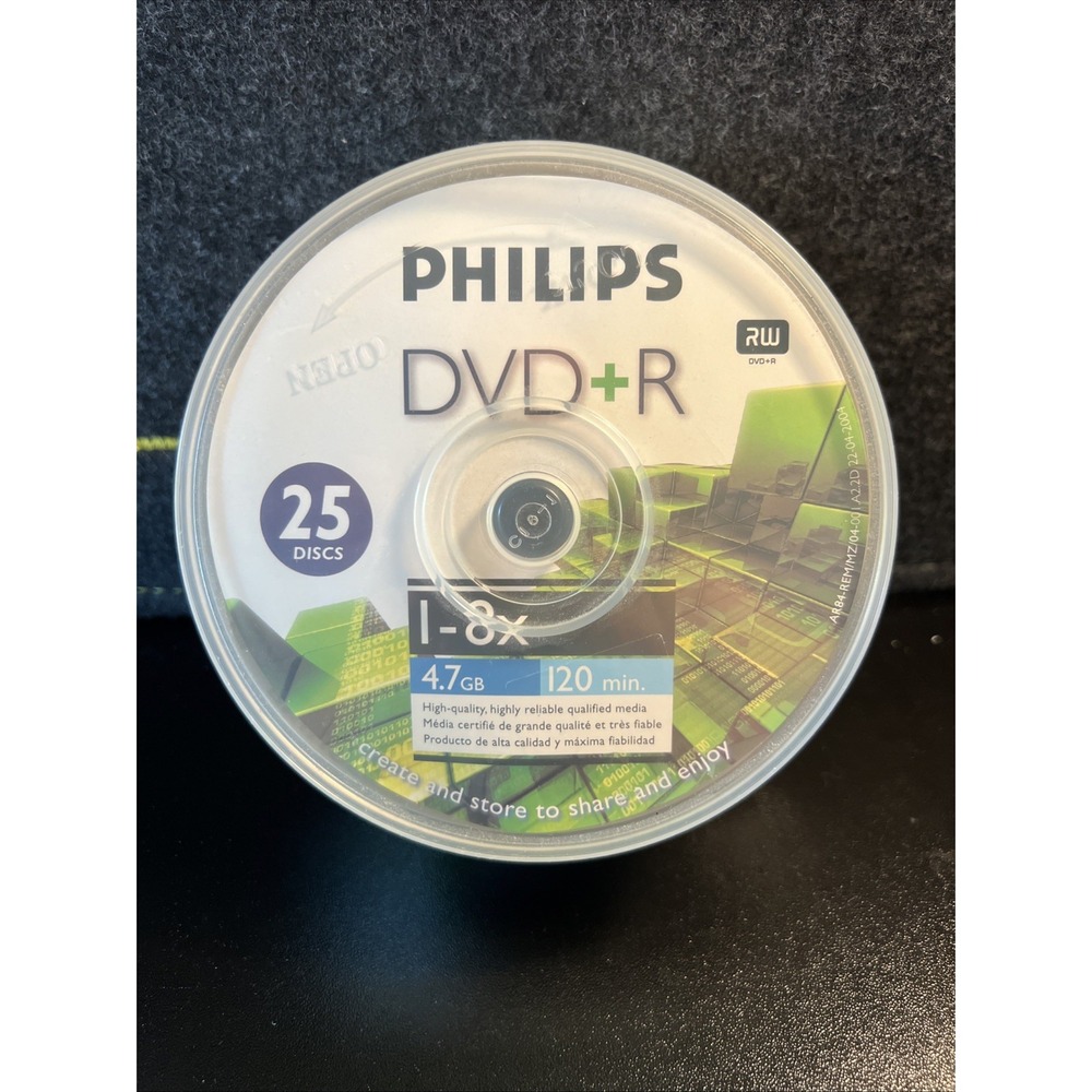 Philips DVD+R  25 Discs 4.7GB‎ 120 Min. 1-8X NEW Blank Media, Sealed AR84-REM